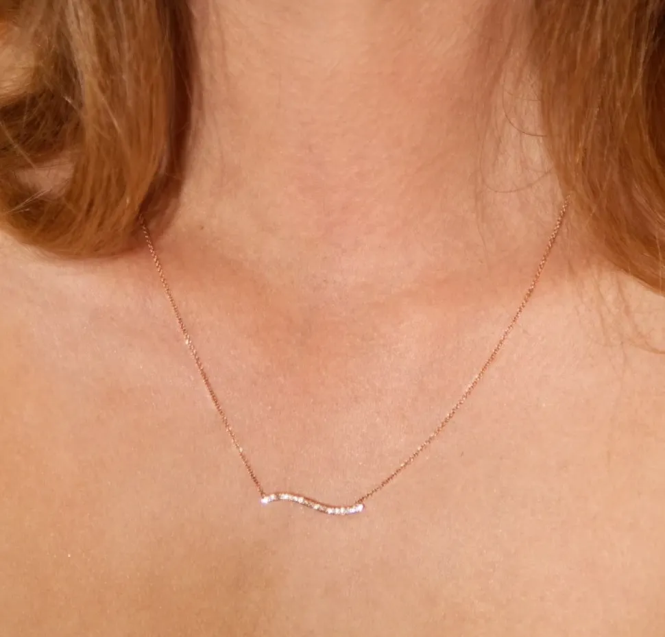 Bermuda Wavy Diamond Bar Necklace 14K Yellow Gold