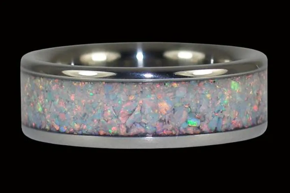 Black Fire And Ice Opal Titanium Ring