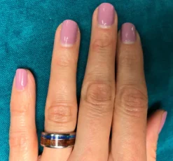 Black Opal And Dark Koa Wood Hawaii Titanium Ring