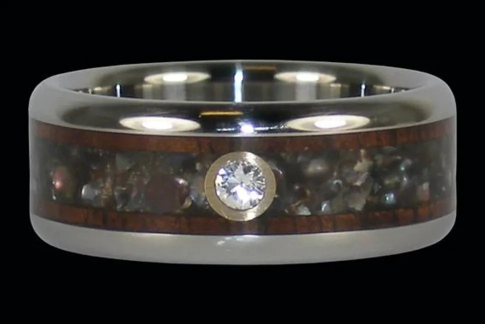 Black Pearl And Koa Diamond Titanium Ring