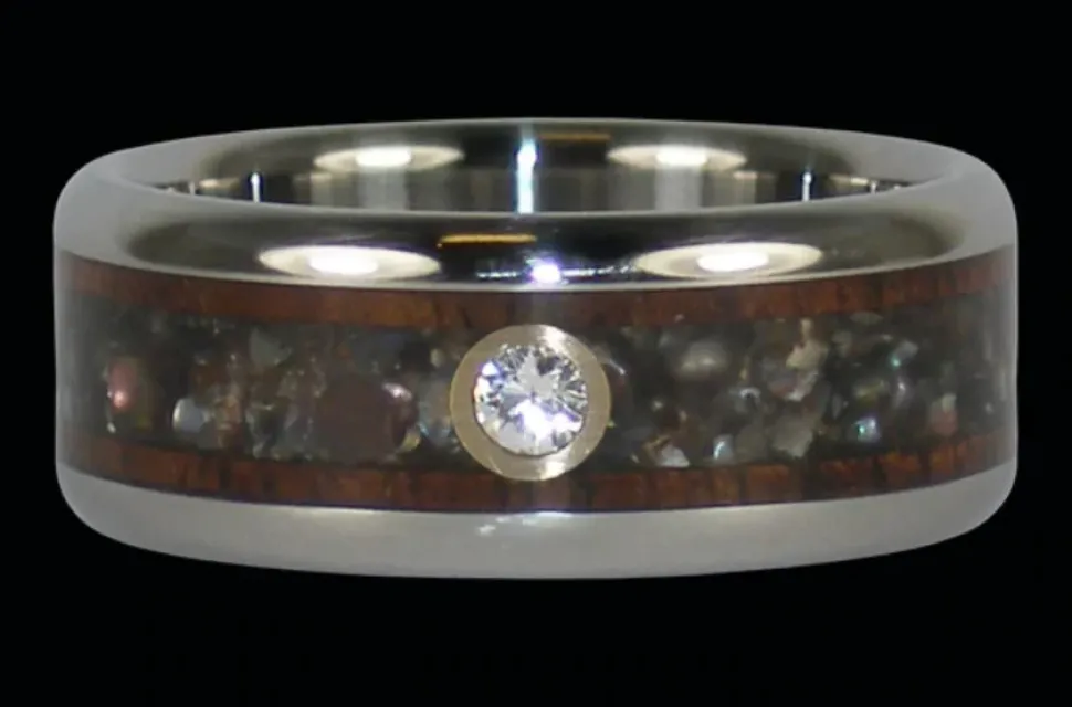 Black Pearl Dark Koa Wood Titanium Ring