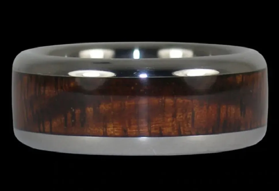 Dark Tiger Koa Wood Hawaii Titanium Ring