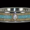 Diamond Titanium Ring Band With Turquoise And Mango Wood