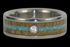 Diamond Titanium Ring Band With Turquoise And Mango Wood