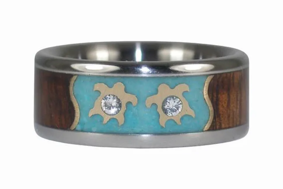 Gold Turtle Diamond Titanium Ring