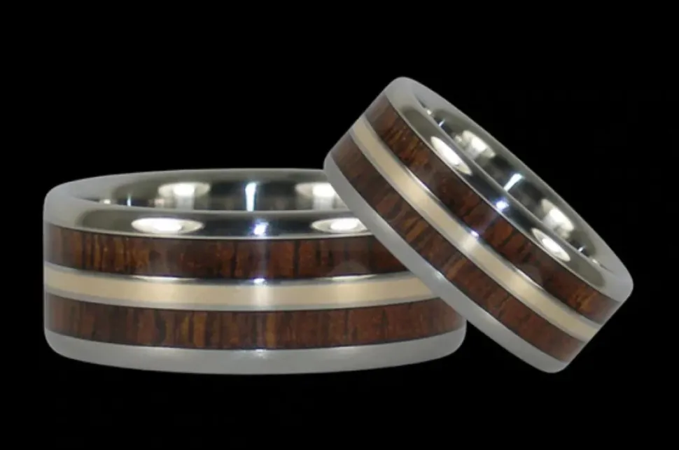 Hawaiian Koa Wood Titanium Ring With Gold Inlay