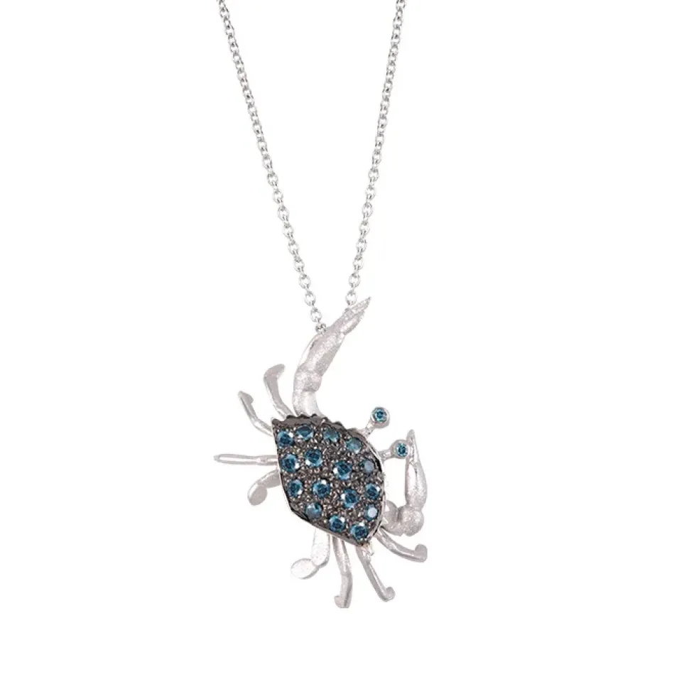 14K Crab Pendant With 18 Blue Diamonds