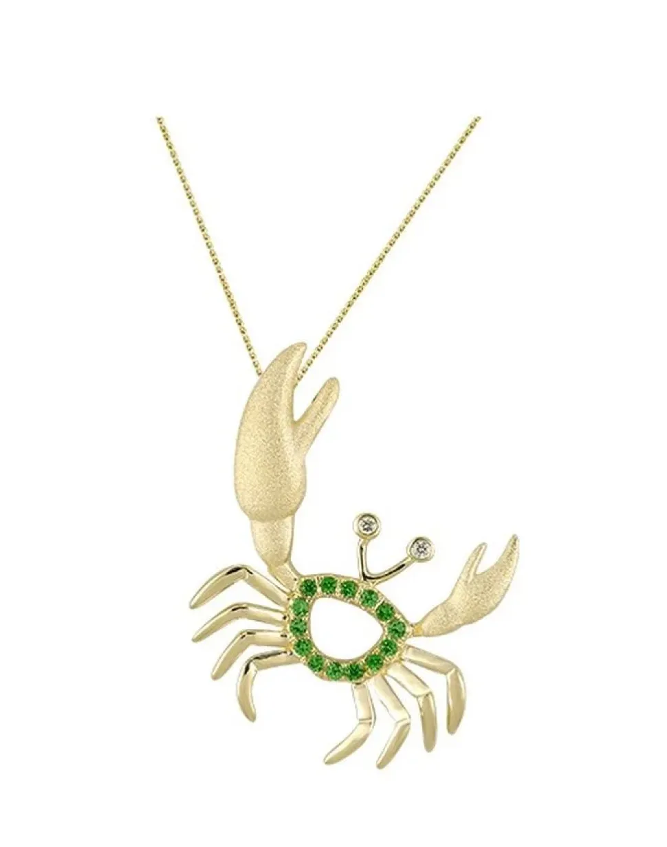 14K Crab Pendant With 2 Diamonds And 14 Tsavorites