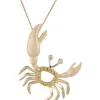14K Crab Pendant With 2 Diamonds And 14 Yellow Sapphires