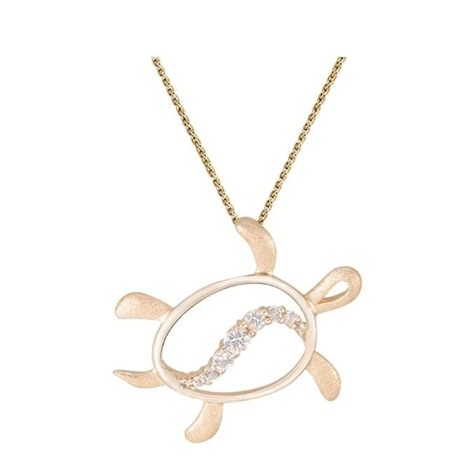 14K "Hawaiian Petroglyph" Honus Pendant With 9 White Sapphires