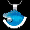 14K Large White Gold Pearl Wave Pendant