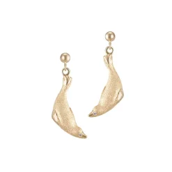14K 20Mm "Diving" Seal Ball Post Earrings With 4 Diamonds