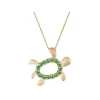 14K 12Mm "Hawaiian Petroglyph" Honu Pendant With 2 Diamonds And 15 Tsavorites