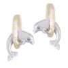 14K 15Mm "Jumping Loop" Dolphin Earrings With 6 Diamonds