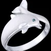 14K 10Mm "Jumping Single" Dolphin Ring With Blue Diamond