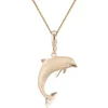 14K 28Mm "Jumping Single" Dolphin Pendant With 2 Diamonds