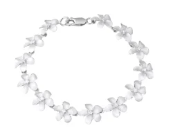 14K 11Mm Plumeria Bracelet 7" With 13 Diamonds And 13Pc Flowers