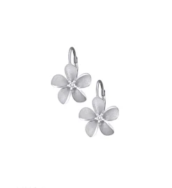14K 11Mm Plumeria Earrings With Diamonds