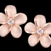 14K 8Mm Plumeria Earrings With 2 Diamonds
