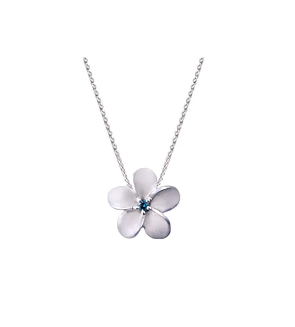 14K 8Mm Plumeria Slide With Blue Diamond