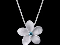 14K 13Mm Plumeria Slide With Blue Diamond