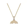 14K 15Mm Whale Saw Tail Pendant With 5 Diamonds
