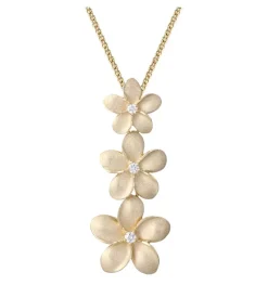 14K Plumeria Lei Slide Pendant With 3 Diamonds