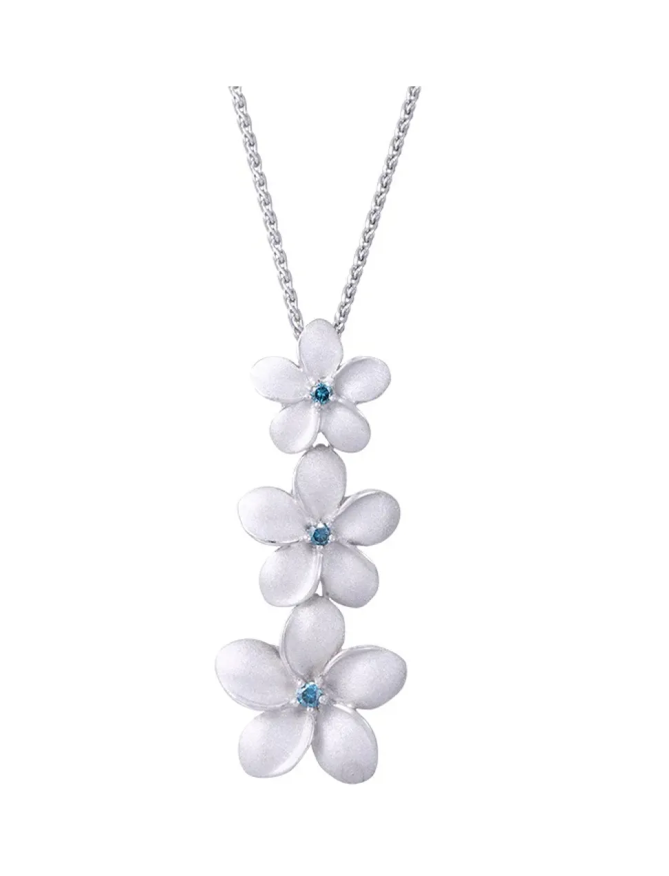 14K Plumeria Lei Slide Pendant With Blue Diamonds