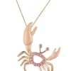 14K Rose Gold Crab Pendant With 2 Diamonds And 14 Pastel Pink Sapphires