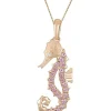 14K Rose Gold Single Sea Horse Pendant With Diamond And 22 Pastel Pink Sapphires