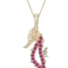 14K Single Sea Horse Pendant With Diamond And 22 Hot Pink Sapphires