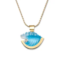 14K Small Yellow Gold Wave Pendant With Diamond