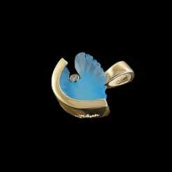 14K Small Yellow Gold Wave Pendant With Diamond