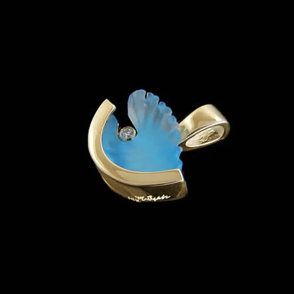 14K Small Yellow Gold Wave Pendant With Diamond