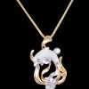 14K 2/Tone "Blue Lagoon' Dolphin Pendant With 0.01 Carat Blue Diamond