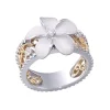 14K 2/Tone Chandelier Plumeria Ring With 3 Diamonds