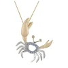 14K 2/Tone Crab Pendant With 2 Diamonds And 14 Pastel Blue Sapphires