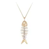 14K 2/Tone Fish Bone Pendant With 8 Diamonds