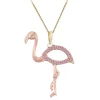 14K 2/Tone Flamingo Pendant With Diamond And 17 Pastel Pink Sapphires