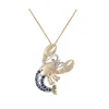 14K 2/Tone Lobster Pendant With 2 Diamonds And 16 Blue Sapphires
