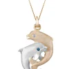 14K 2/Tone 15Mm "Dancing Couple" Dolphin Pendant With Blue And White Diamonds