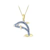 14K 2/Tone 15Mm Dolphin Pendant With 21 Pastel Blue Sapphires