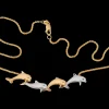 14K 2/Tone 20Mm "Open Sea" Dolphin Necklace With 4 Diamonds