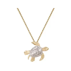 14K 2/Tone 20Mm Sea Turtle Pendant With 2 Diamonds