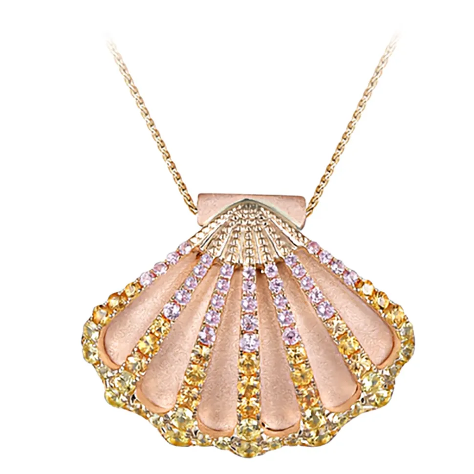 14K 2/Tone 30Mm Shell Pendant With 78 Colored Sapphires