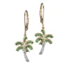 14K 2/Tone 15Mm Single Palm Tree Earrings With 10 Diamonds And 40 Tsavorites