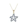 14K 2/Tone 15Mm Starfish Pendant With 39 Pastel Blue Sapphires