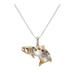 14K 2/Tone Salmon Pendant With 7 Black Diamonds
