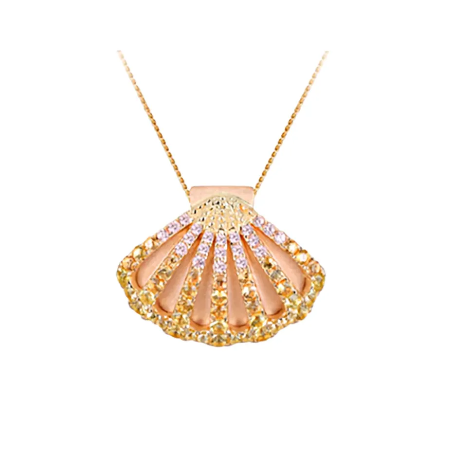 14K 2/Tone Shell Pendant With 64 Colored Sapphires