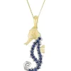 14K 2/Tone Single Sea Horse Pendant With Diamond And 22 Blue Sapphires